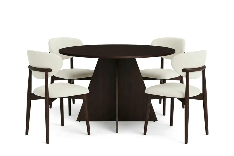 Vera spisegruppe rund 110 cm røget eg med 4 Molly spisestole, Røget eg