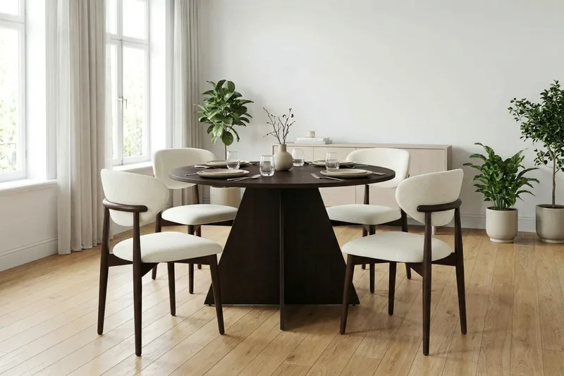 Vera spisegruppe rund 110 cm røget eg med 4 Molly spisestole - Røget eg - Møbler - Borde - Spisebordssæt