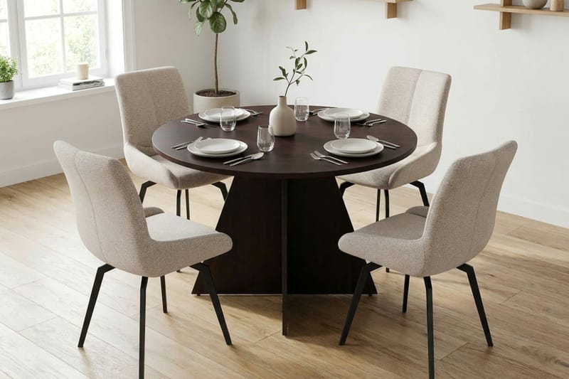 Vera spisegruppe rund 110 cm røget eg med 4 Mora spisebordsstole - Røget eg - Møbler - Borde - Spisebordssæt