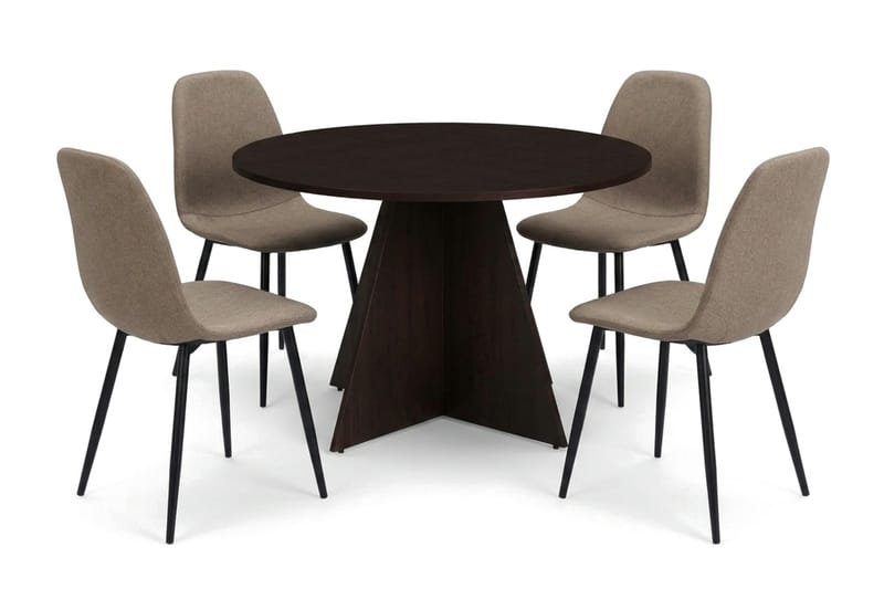 Vera spisegruppe rund 110 cm røget eg med 4 Nibe spisebordsstole, Røget eg