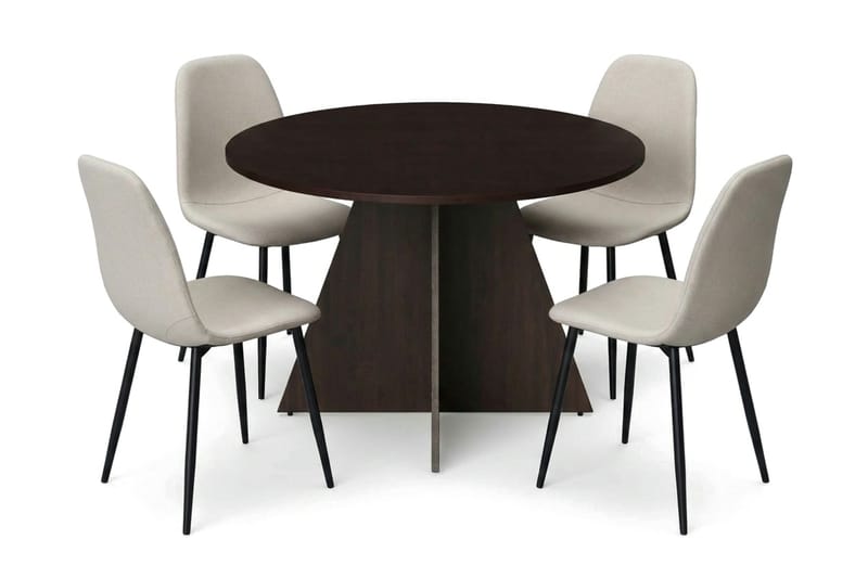 Vera spisegruppe rund 110 cm røget eg med 4 Nibe spisebordsstole, Røget eg
