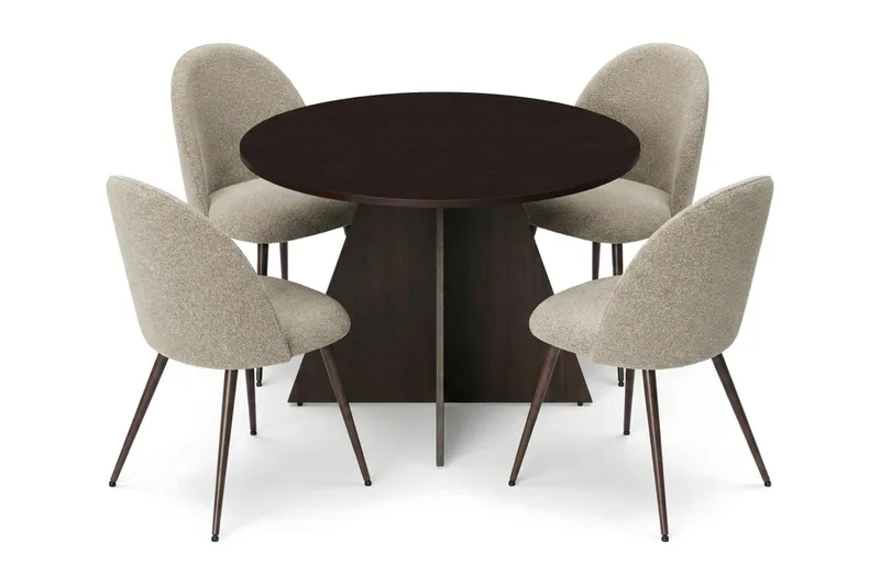 Vera spisegruppe rund 110 cm røget eg med 4 Nibe Plus spisebordsstole, Røget eg