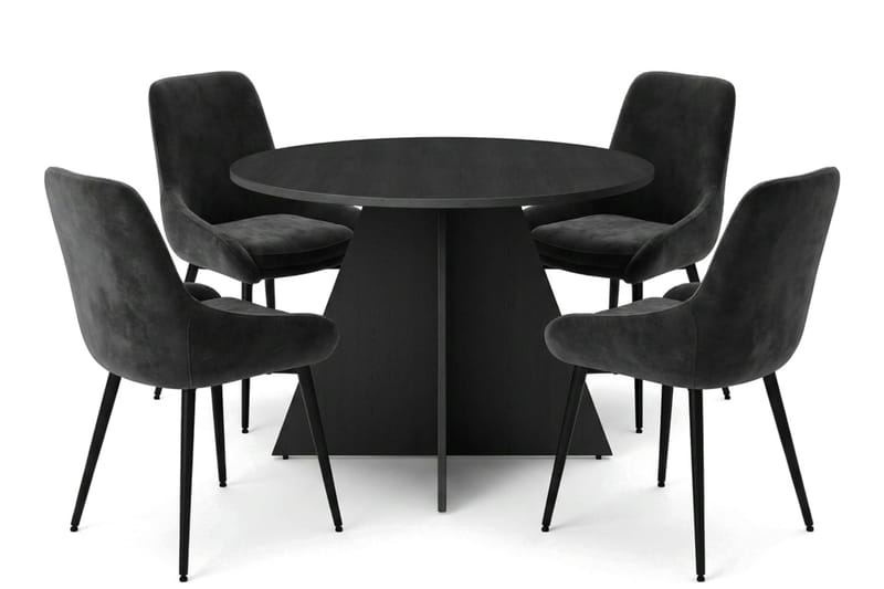 Vera spisegruppe rund 110 cm sort med 4 Alsarp spisebordsstole, Sort