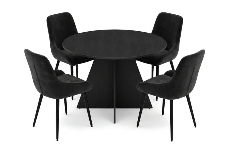Vera spisegruppe rund 110 cm sort med 4 Alsarp spisebordsstole - Sort - Møbler - Borde - Spisebordssæt