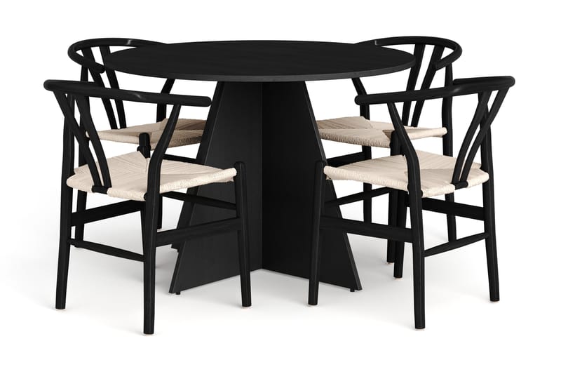 Vera spisegruppe rund 110 cm sort med 4 Dastoori spisebordsstole, Sort