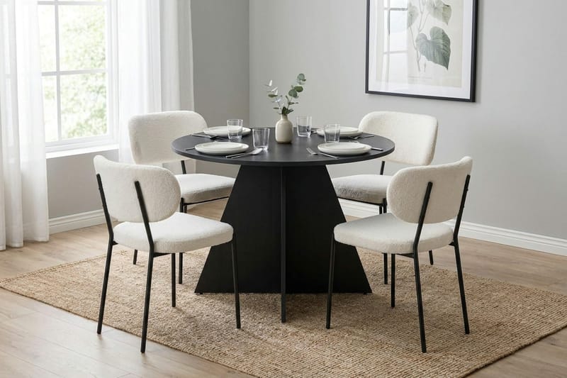 Vera spisegruppe rund 110 cm sort med 4 Gemmiano spisebordsstole - Sort - Møbler - Borde - Spisebordssæt