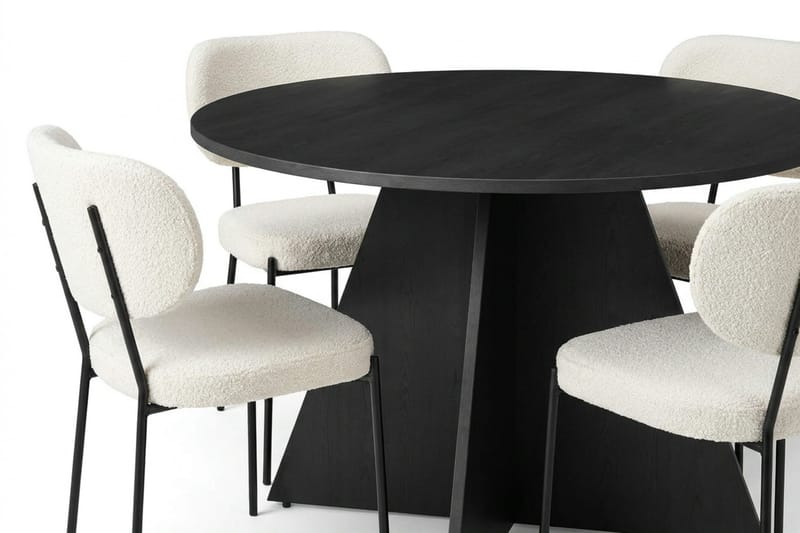 Vera spisegruppe rund 110 cm sort med 4 Gemmiano spisebordsstole - Sort - Møbler - Borde - Spisebordssæt