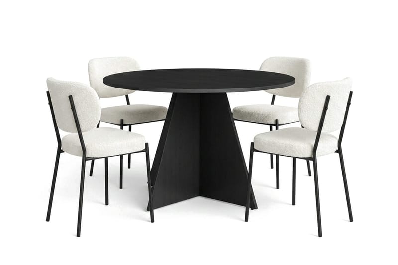 Vera spisegruppe rund 110 cm sort med 4 Gemmiano spisebordsstole - Sort - Møbler - Borde - Spisebordssæt