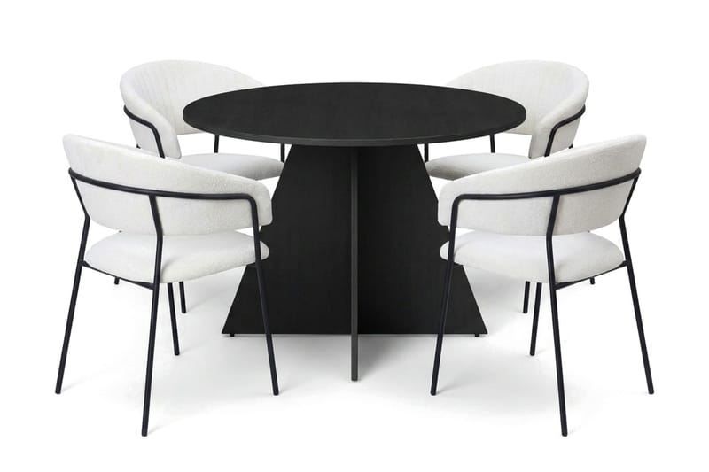 Vera spisegruppe rund 110 cm sort med 4 Karol spisebordsstole, Sort