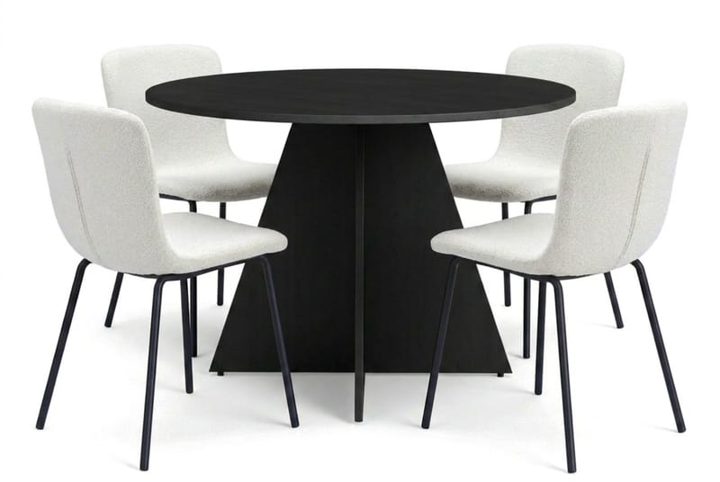 Vera spisegruppe rund 110 cm sort med 4 Katy spisebordsstole, Sort