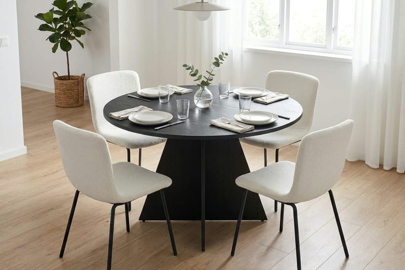 Vera spisegruppe rund 110 cm sort med 4 Katy spisebordsstole - Sort - Møbler - Borde - Spisebordssæt
