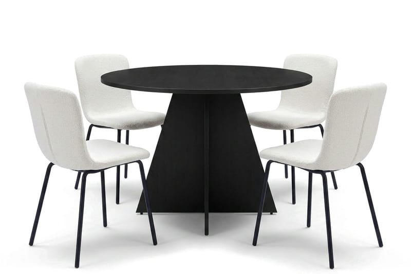 Vera spisegruppe rund 110 cm sort med 4 Katy spisebordsstole - Sort - Møbler - Borde - Spisebordssæt
