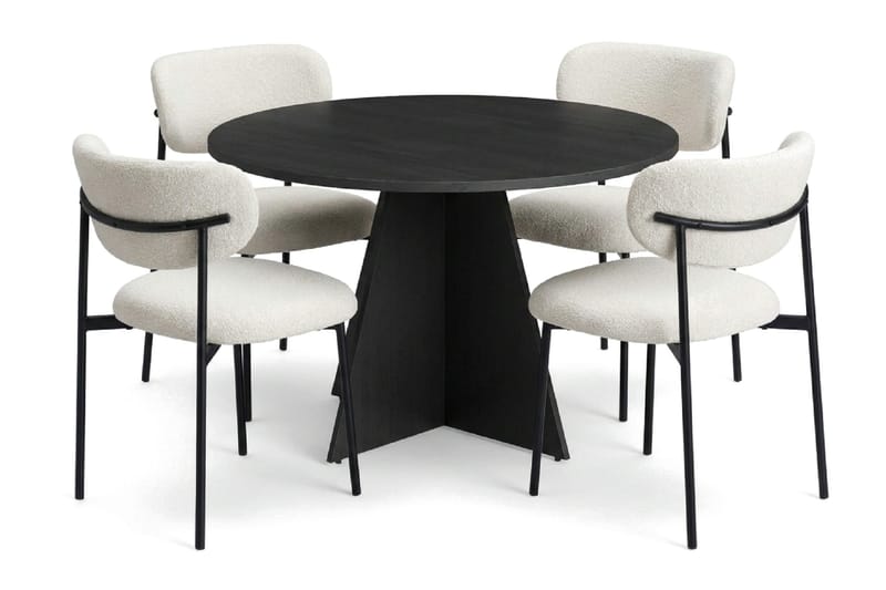 Vera spisegruppe rund 110 cm sort med 4 Lucy spisebordsstole, Sort