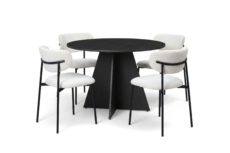 Vera spisegruppe rund 110 cm sort med 4 Lucy spisebordsstole - Sort - Møbler - Borde - Spisebordssæt