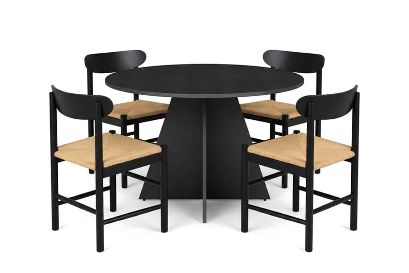 Vera spisegruppe rund 110 cm sort med 4 Malte spisestole, undefined