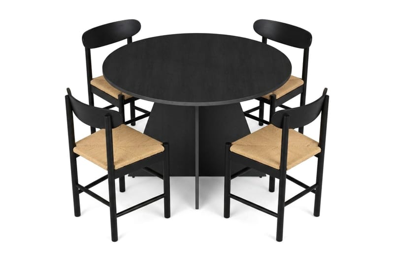 Vera spisegruppe rund 110 cm sort med 4 Malte spisestole - Møbler - Borde - Spisebordssæt