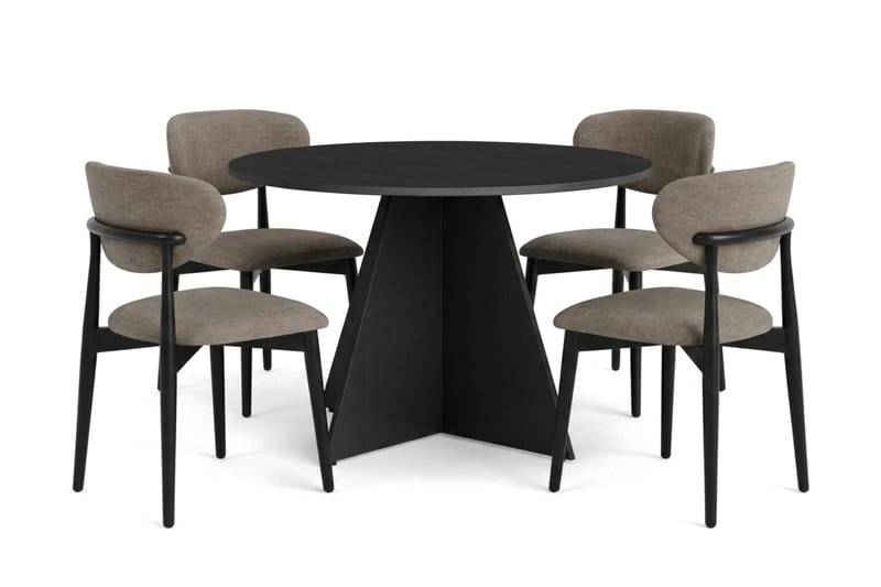 Vera spisegruppe rund 110 cm sort med 4 Molly spisestole - Sort - Møbler - Borde - Spisebordssæt