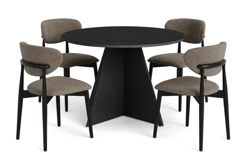 Vera spisegruppe rund 110 cm sort med 4 Molly spisestole, Sort
