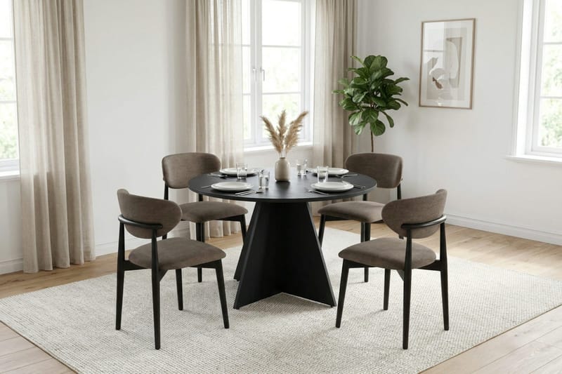 Vera spisegruppe rund 110 cm sort med 4 Molly spisestole - Sort - Møbler - Borde - Spisebordssæt