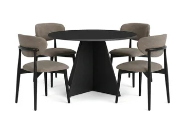 Vera spisegruppe rund 110 cm sort med 4 Molly spisestole - Sortbejdset eg - Møbler - Borde - Spisebordssæt