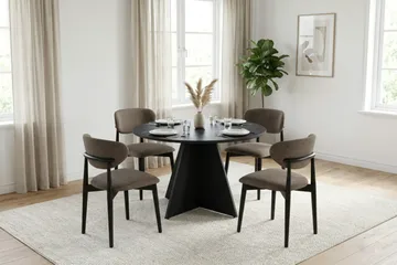 Vera spisegruppe rund 110 cm sort med 4 Molly spisestole - Sortbejdset eg - Møbler - Borde - Spisebordssæt