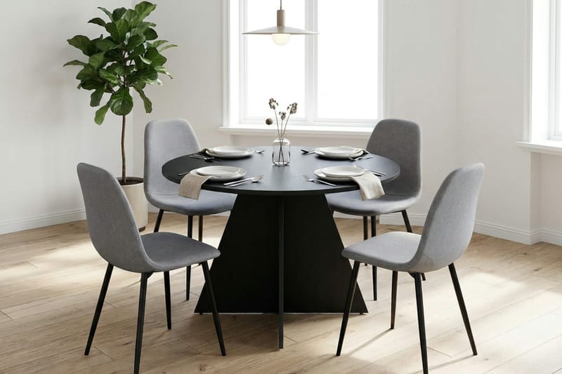 Vera spisegruppe rund 110 cm sort med 4 Nibe spisebordsstole - Sort - Møbler - Borde - Spisebordssæt