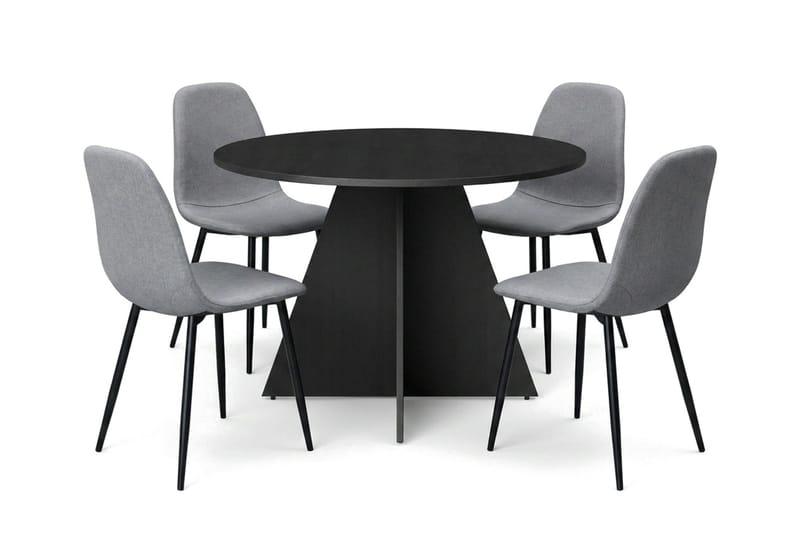Vera spisegruppe rund 110 cm sort med 4 Nibe spisebordsstole, Sort