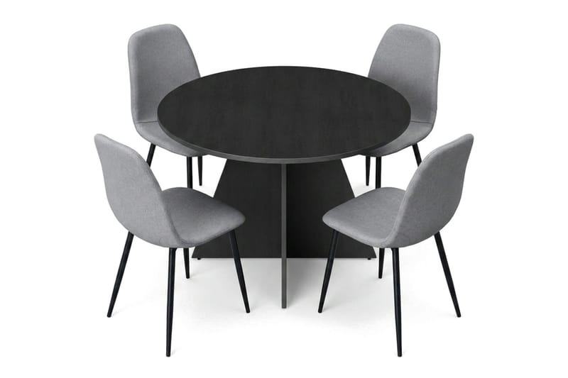 Vera spisegruppe rund 110 cm sort med 4 Nibe spisebordsstole - Sort - Møbler - Borde - Spisebordssæt