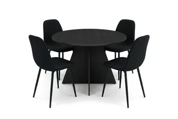 Vera spisegruppe rund 110 cm sort med 4 Nibe spisebordsstole - Sortbejdset eg - Møbler - Borde - Spisebordssæt