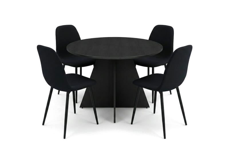 Vera spisegruppe rund 110 cm sort med 4 Nibe spisebordsstole, Sortbejdset eg