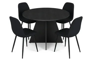Vera spisegruppe rund 110 cm sort med 4 Nibe spisebordsstole - Sortbejdset eg - Møbler - Borde - Spisebordssæt