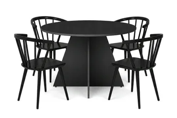Vera spisegruppe rund 110 cm sort med 4 Tyrö spisebordsstole - Sortbejdset eg - Møbler - Borde - Spisebordssæt