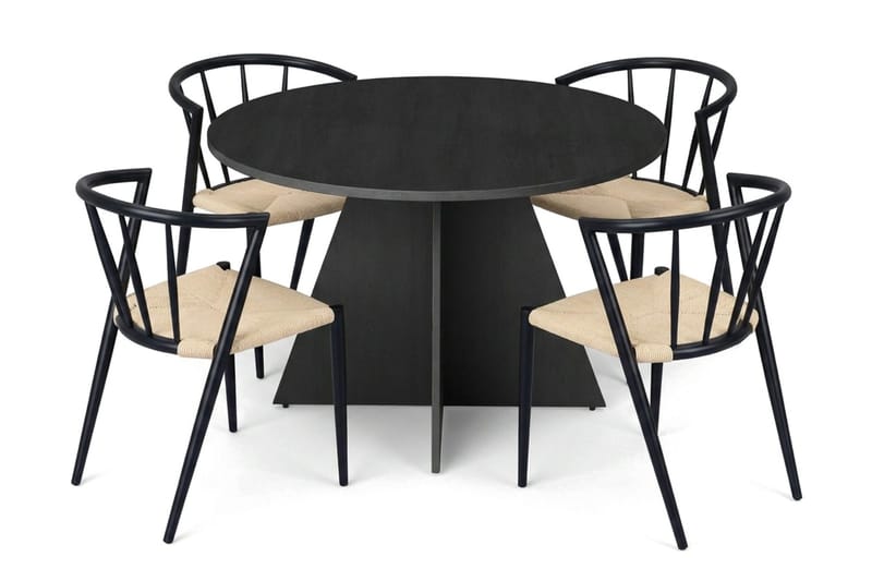 Vera spisegruppe rund 110 cm sort med 4 Winston spisebordsstole, Sort