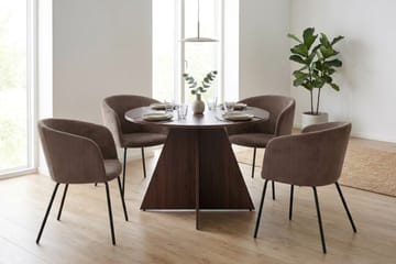 Vera spisegruppe rund 110 cm valnød med 4 Berit spisebordsstole - Valnød - Møbler - Borde - Spisebordssæt