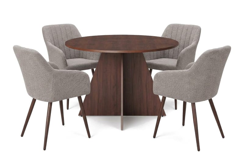 Vera spisegruppe rund 110 cm valnød med 4 Filippa spisestole, Valnød