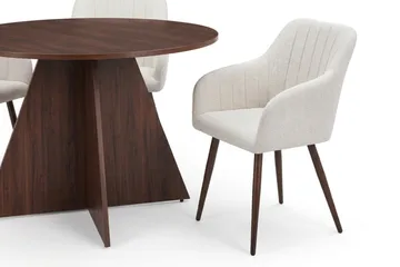 Vera spisegruppe rund 110 cm valnød med 4 Filippa spisestole - Valnød - Møbler - Borde - Spisebordssæt