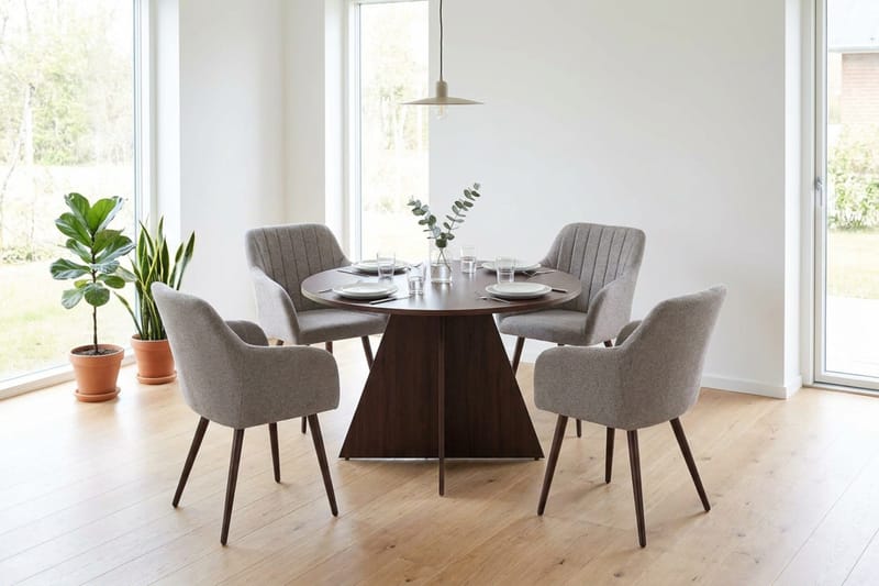Vera spisegruppe rund 110 cm valnød med 4 Filippa spisestole - Valnød - Møbler - Borde - Spisebordssæt