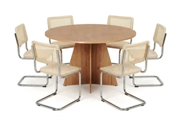 Vera spisegruppe rund 130 cm eg med 6 Build spisestole - Eg - Møbler - Borde - Spisebordssæt