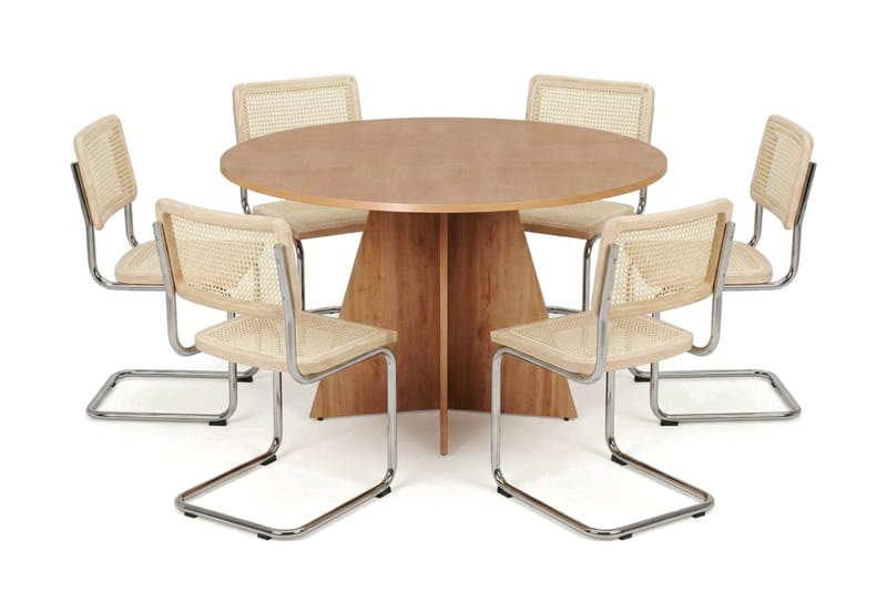 Vera spisegruppe rund 130 cm eg med 6 Build spisestole, Eg