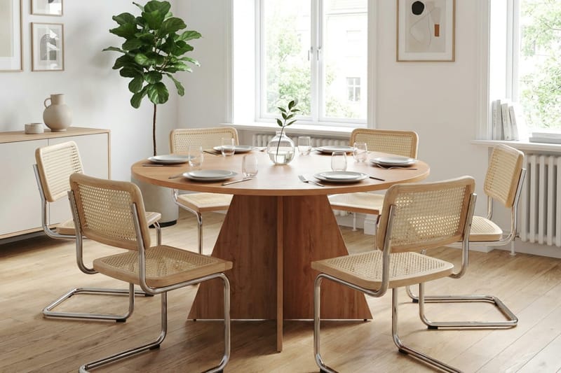 Vera spisegruppe rund 130 cm eg med 6 Build spisestole - Eg - Møbler - Borde - Spisebordssæt
