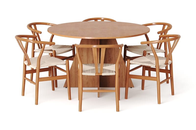 Vera spisegruppe rund 130 cm eg med 6 Dastoori spisebordsstole - Eg - Møbler - Borde - Spisebordssæt