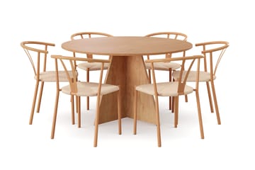 Vera spisegruppe rund 130 cm eg med 6 Elysia spisebordsstole - Eg - Møbler - Borde - Spisebordssæt