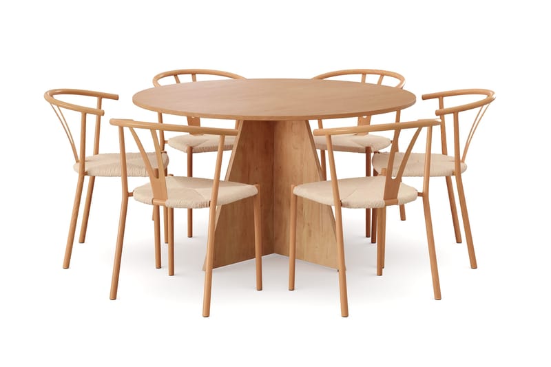 Vera spisegruppe rund 130 cm eg med 6 Elysia spisebordsstole - Eg - Møbler - Borde - Spisebordssæt