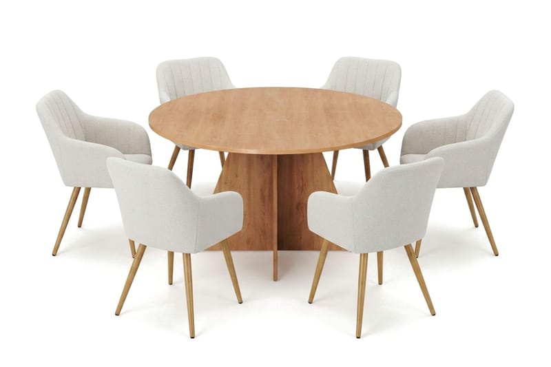 Vera spisegruppe rund 130 cm eg med 6 Filippa spisebordsstole, Eg