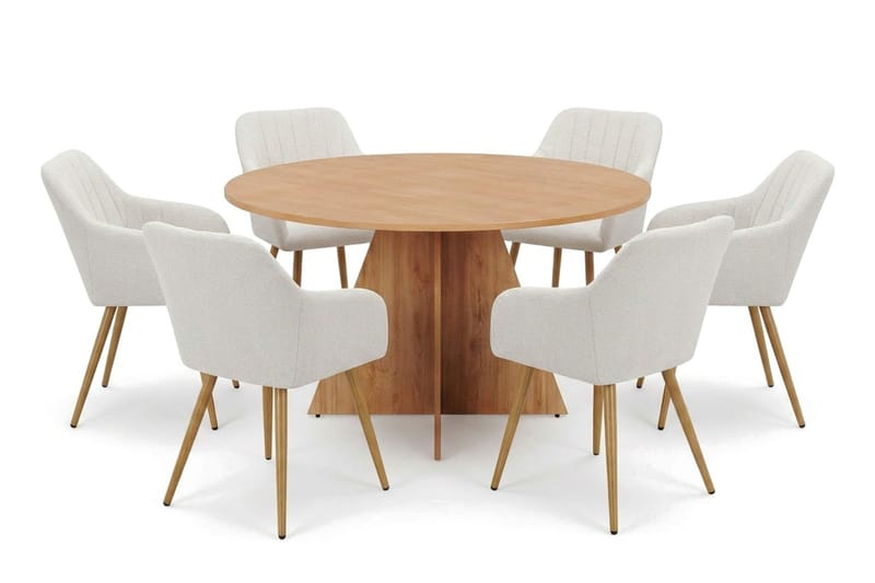 Vera spisegruppe rund 130 cm eg med 6 Filippa spisebordsstole - Eg - Møbler - Borde - Spisebordssæt