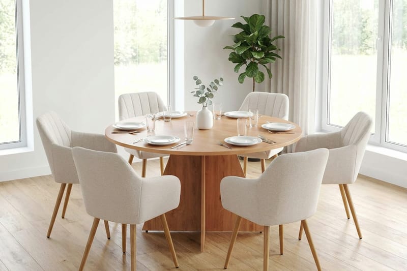 Vera spisegruppe rund 130 cm eg med 6 Filippa spisebordsstole - Eg - Møbler - Borde - Spisebordssæt