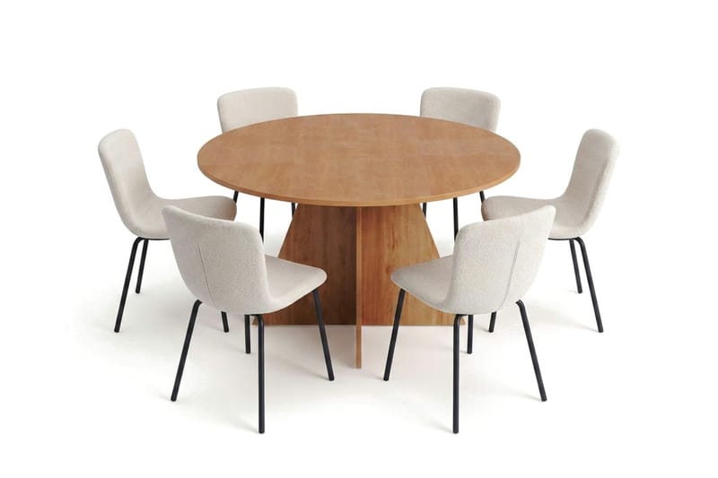 Vera spisegruppe rund 130 cm eg med 6 Katy spisebordsstole - Eg - Møbler - Borde - Spisebordssæt