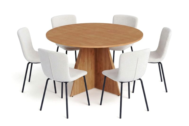 Vera spisegruppe rund 130 cm eg med 6 Katy spisebordsstole, Eg
