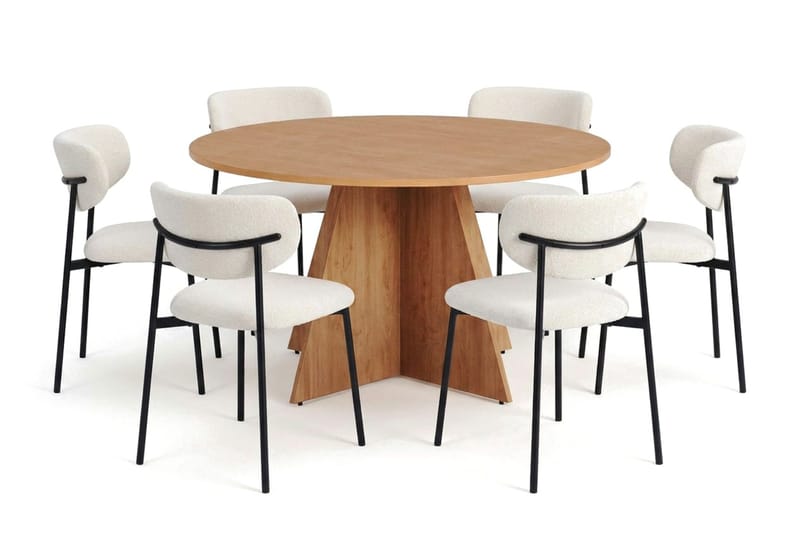 Vera spisegruppe rund 130 cm eg med 6 Lucy spisebordsstole - Eg - Møbler - Borde - Spisebordssæt