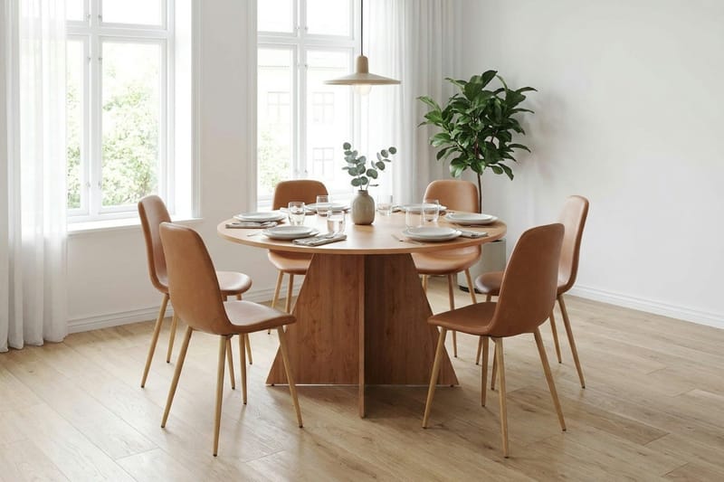 Vera spisegruppe rund 130 cm eg med 6 Nibe spisebordsstole - Eg - Møbler - Borde - Spisebordssæt
